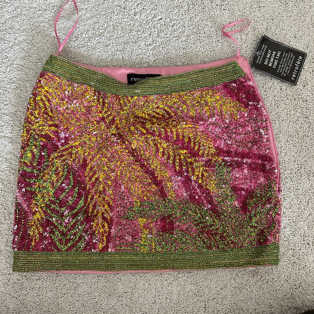 Retrofete ZULU SEQUIN PALM SKIRT TROPICAL PALM. NEVER WORN NEW WITH TAGS.